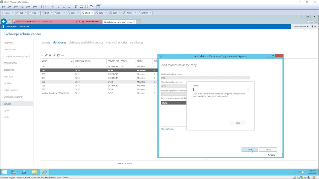 Creating Mailbox Database Copies in Exchange 2016