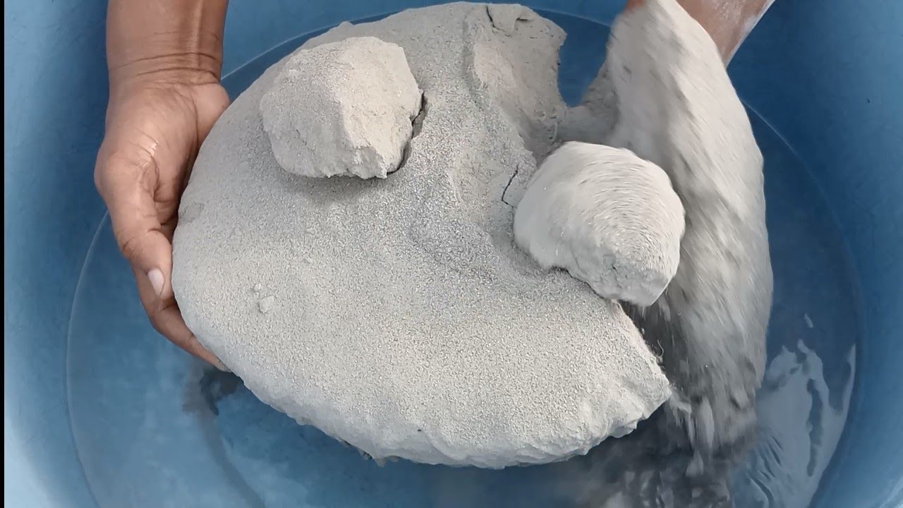 ASMR very soft sand and pure cement silk crunchy paste play dipping crumble in 💦💦💦💦