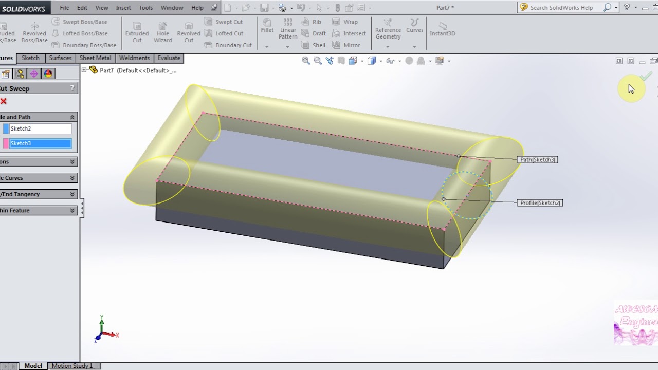 SolidWorks 2016 Tutorials for Beginners Swept Boss, Swept Cut & Pattern