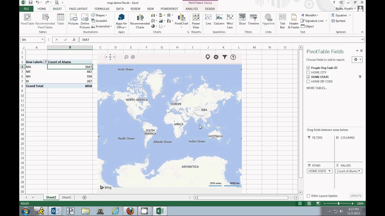 Excel 2013 Bing Map Demo