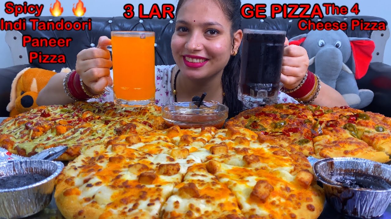 Real Mukbang:) It's Really Hard To Eat 3X Large Pizza | 4Cheese Pizza, Indi 🔥 Tandoori Paneer Pizza