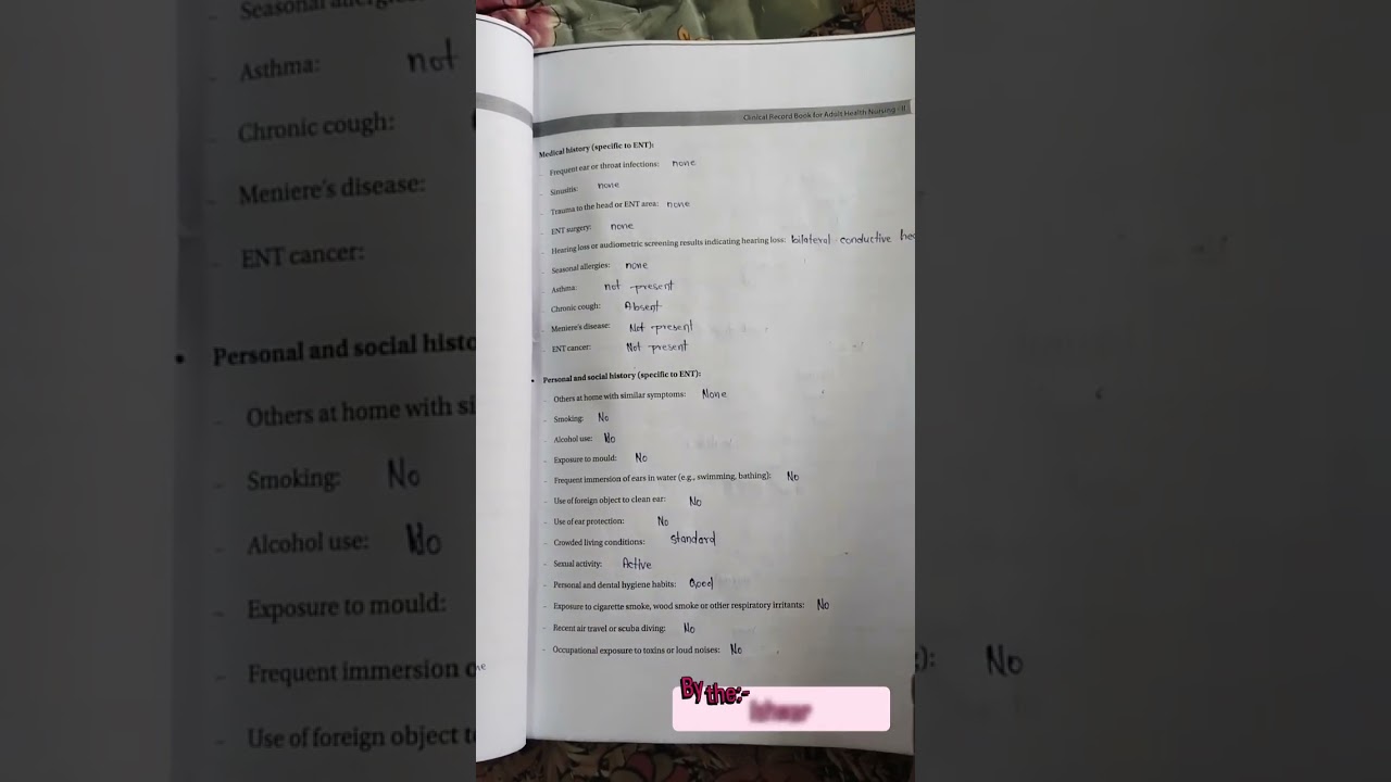 assessment on otitis media // clinical records book for adults health nursing -ll  // BSC nursing