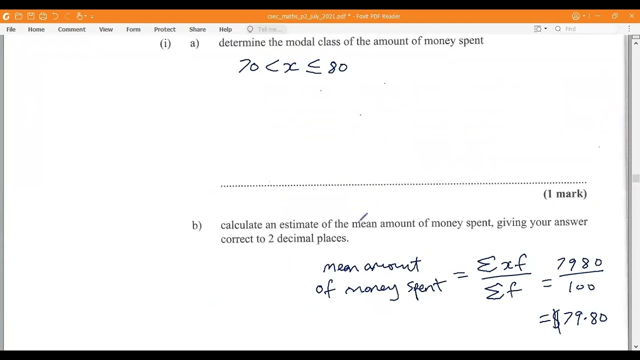 CSEC Mathematics May 2021 paper 2 number 5