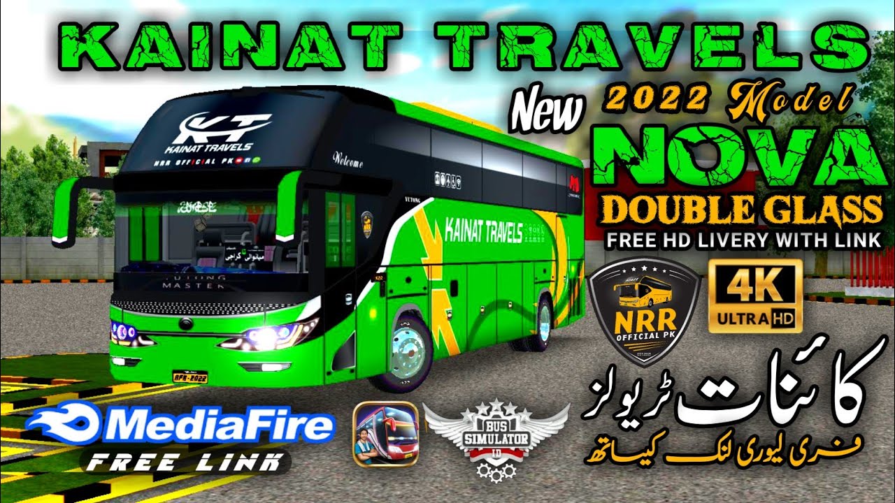Kainat Travels New Nova Double Glass || Free HD Livery || Yutong Nova Double Glass || NRR