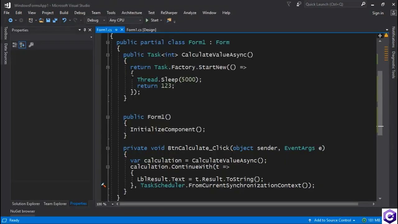 Using Async and Await- A look at async/await in action... in a WinForms app.. C# Part #33