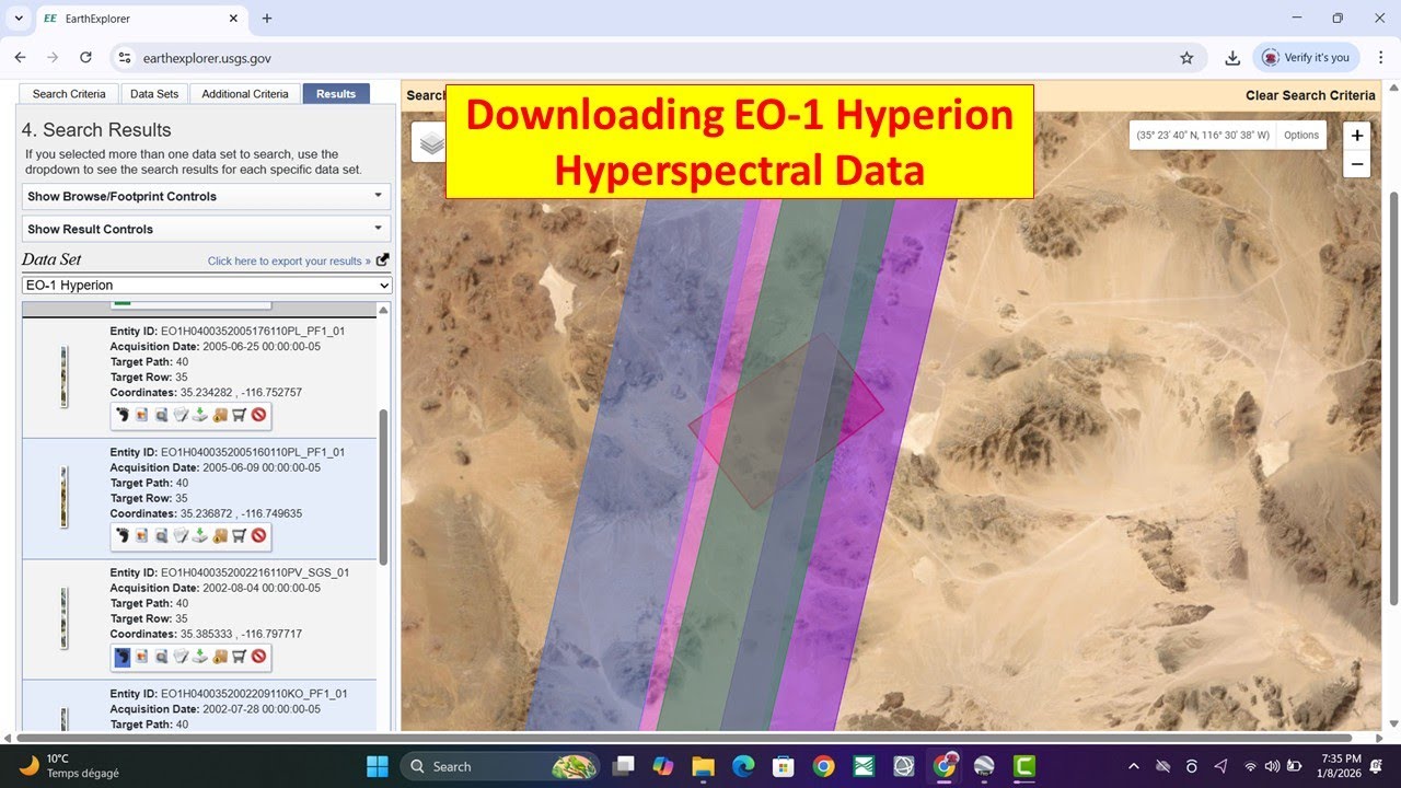 Загрузка гиперспектральных данных EO 1 Hyperion с помощью USGS EarthExplorer