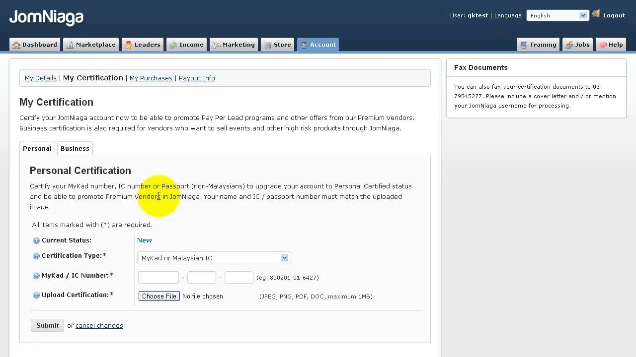 Certify Your JomNiaga Account