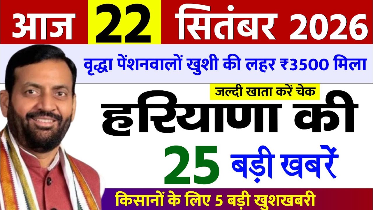 22 September 2026 Haryana News: Haryana Ki Taja Khabar Mukhya Samachar Haryana Daily News