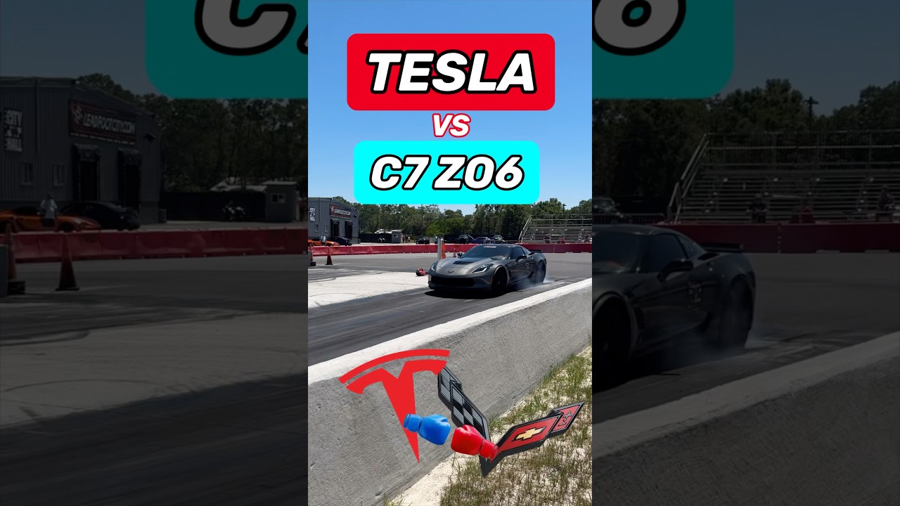 Tesla⚡️😳 VS C7 Z06 🦅 @LeadFootCity   #leadfootcity #cars #racing