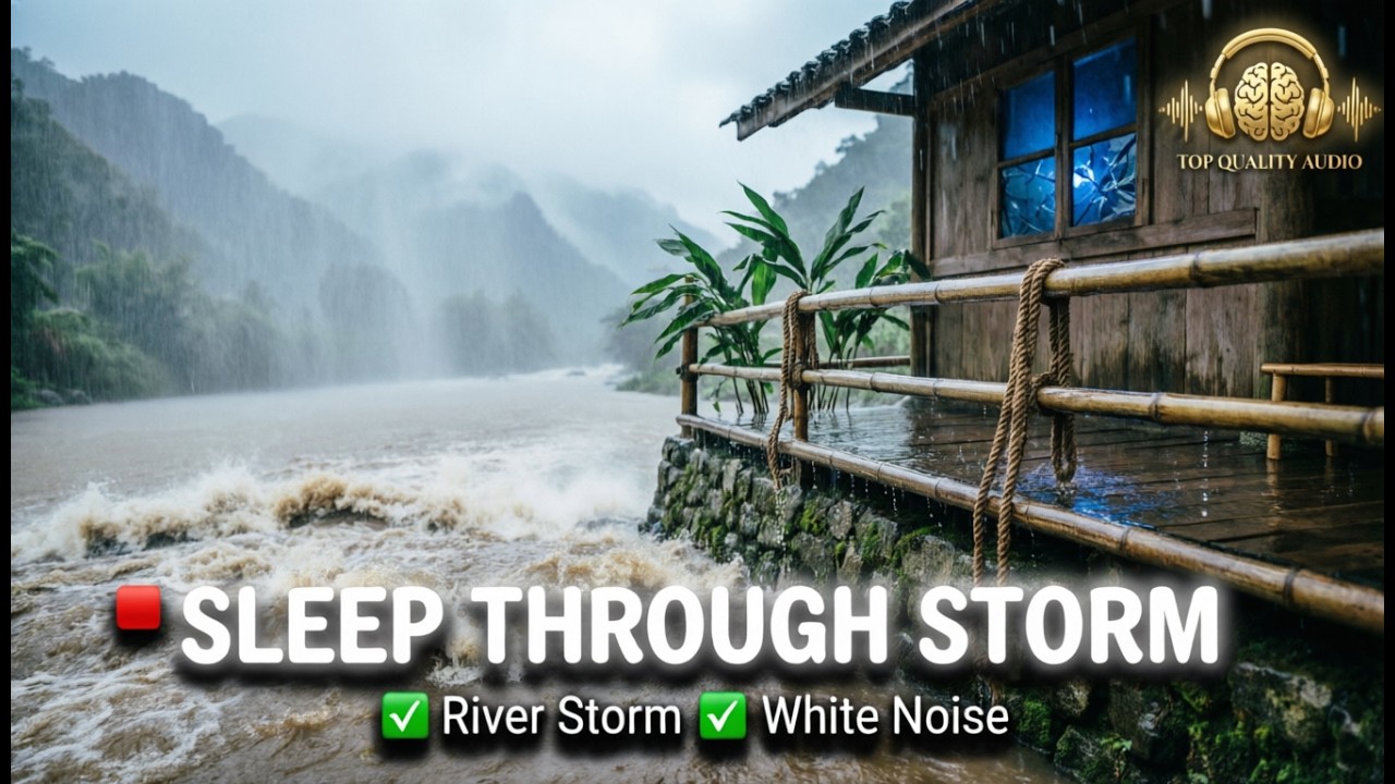 🔴 Raind Sounds For Sleep Thunder Sounds on the cabin Near River Heavy Rainstorm White Noise