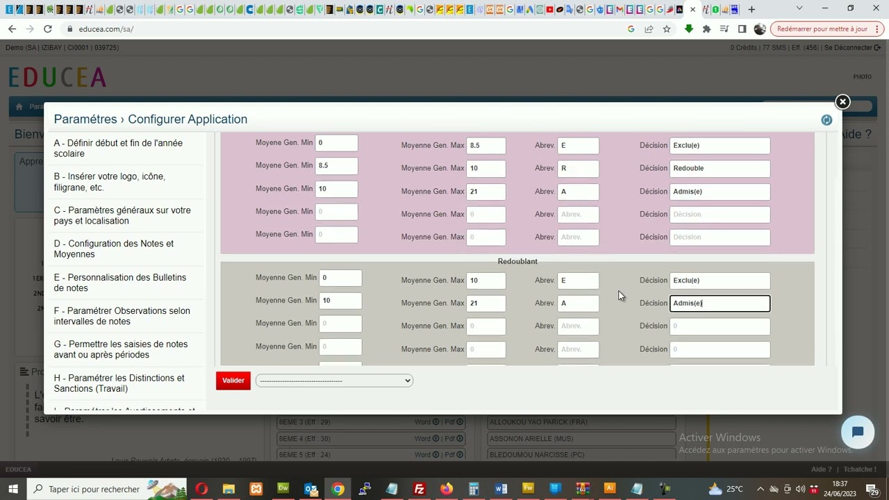 Parametrage decision de fin