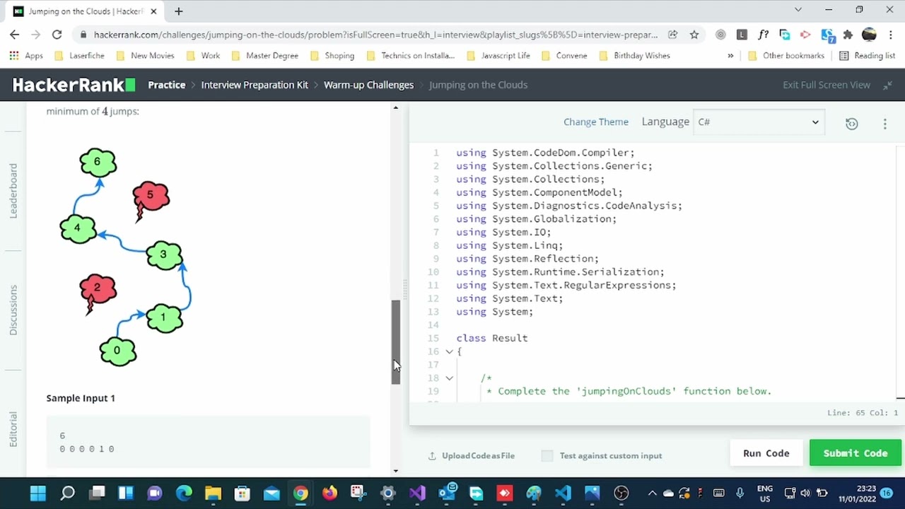 How to Solve Hackerrank Jumping on the clouds Challenge C#