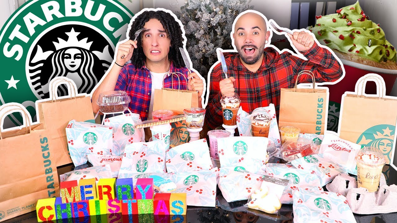 Comemos TODO EL MENÚ DE STARBUCKS NAVIDEÑO¡ 🤮  30,000 Calorías
