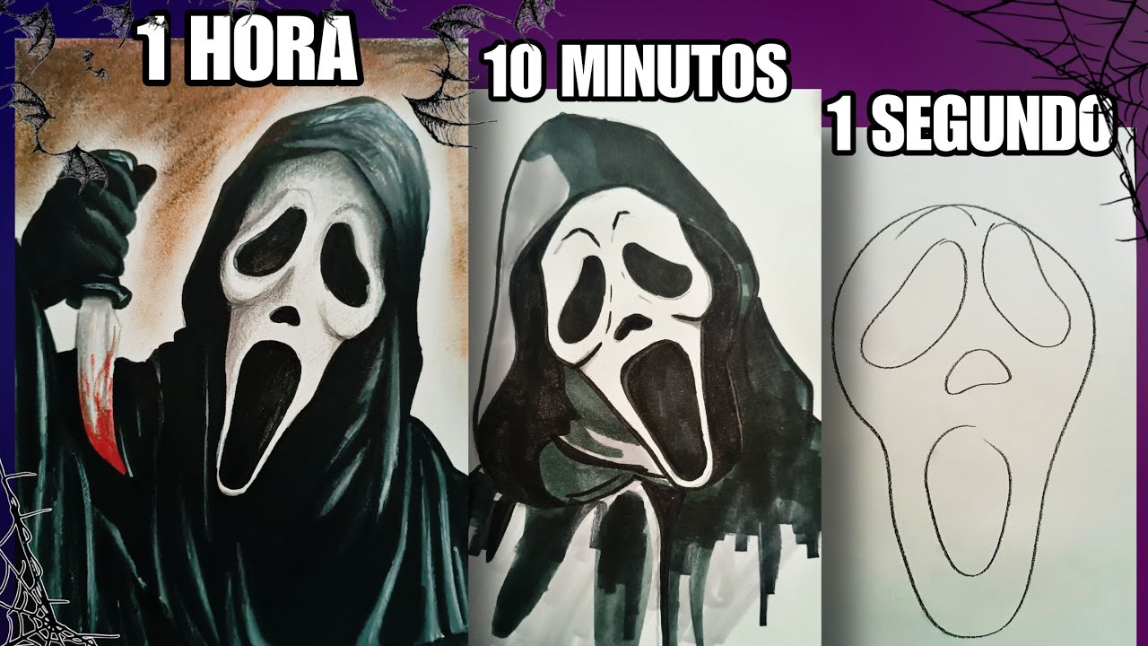 De 1 segundo a 1 hora dibujando a GhostFace 🎃😱 (ESPECIAL HALLOWEEN)