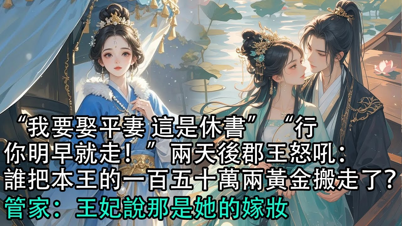 【一口氣看完】“我要娶平妻，這是休書”。“行，你明早就走！”兩天後郡王怒吼：誰把本王的一百五十萬兩黃金搬走了？管家：王妃說那是她的嫁妝#古言 #有聲小說 #情感故事