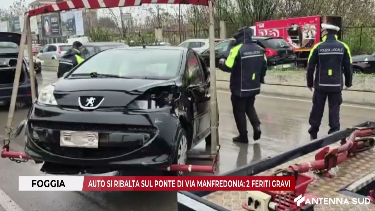 15 APRILE 2026 - FOGGIA, AUTO SI RIBALTA SUL PONTE DI VIA MANFREDONIA: 2 FERITI GRAVI