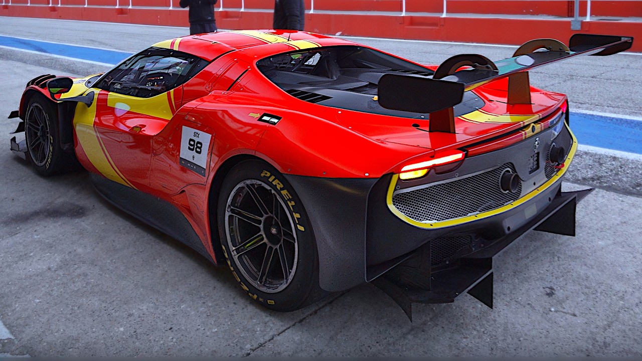 Ferrari 296 GT3 racecar testing on Track feat. RAW Race-spec twin turbo V6 engine Sounds!