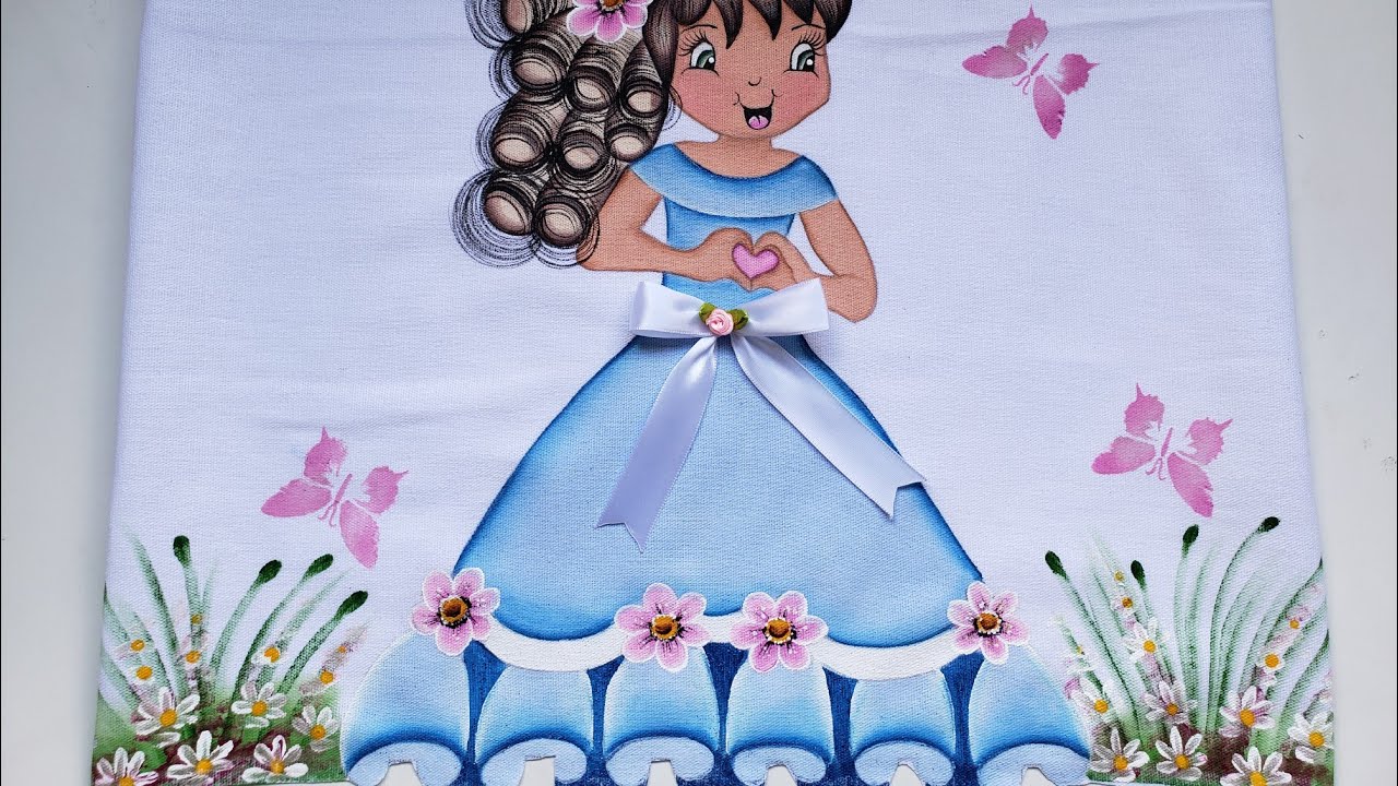 Como pintar  boneca com saia pintada e  barrado falso.