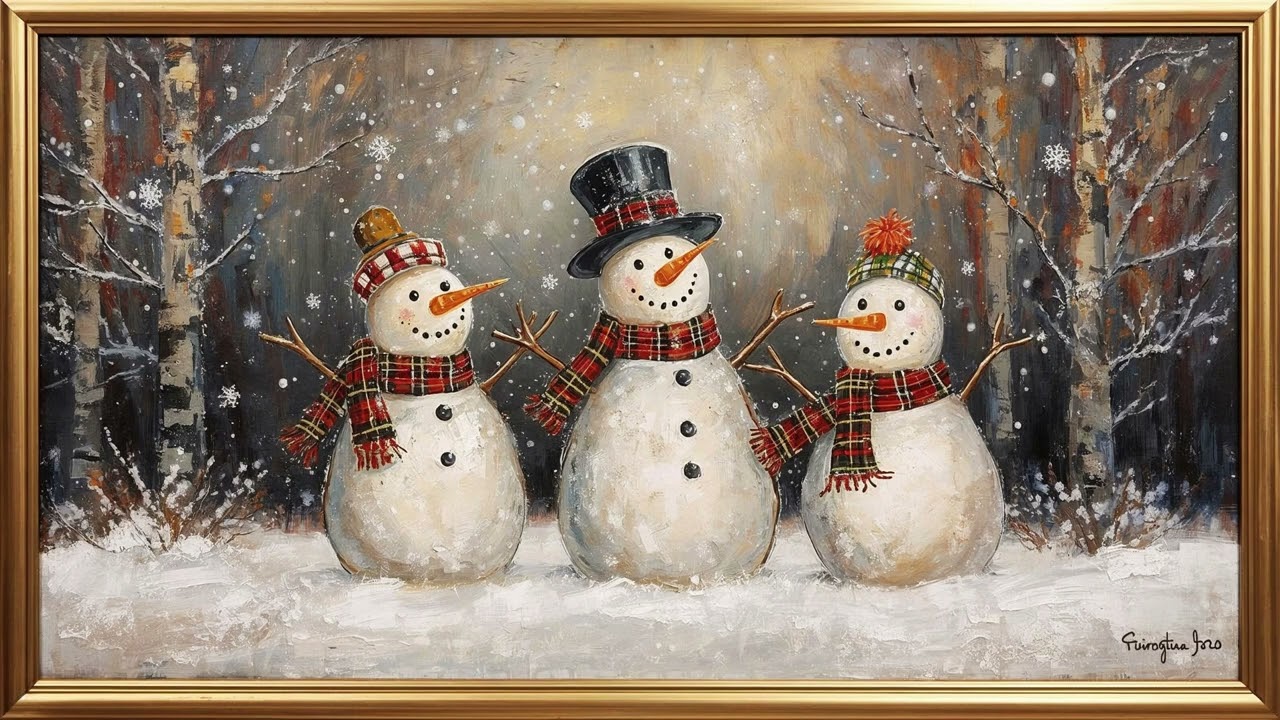Joyful Snowmen | Original Winter TV Art | The Gilded Frame