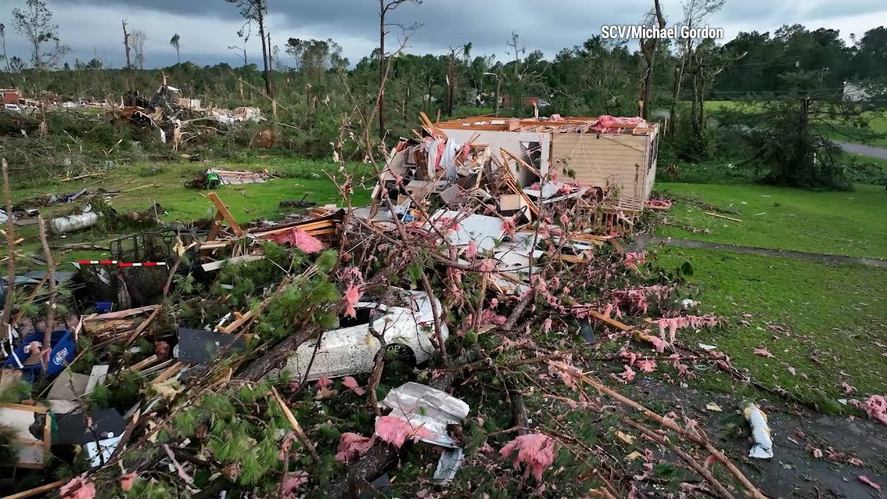 First Light video of the extensive tornado damage Louin, Mississippi