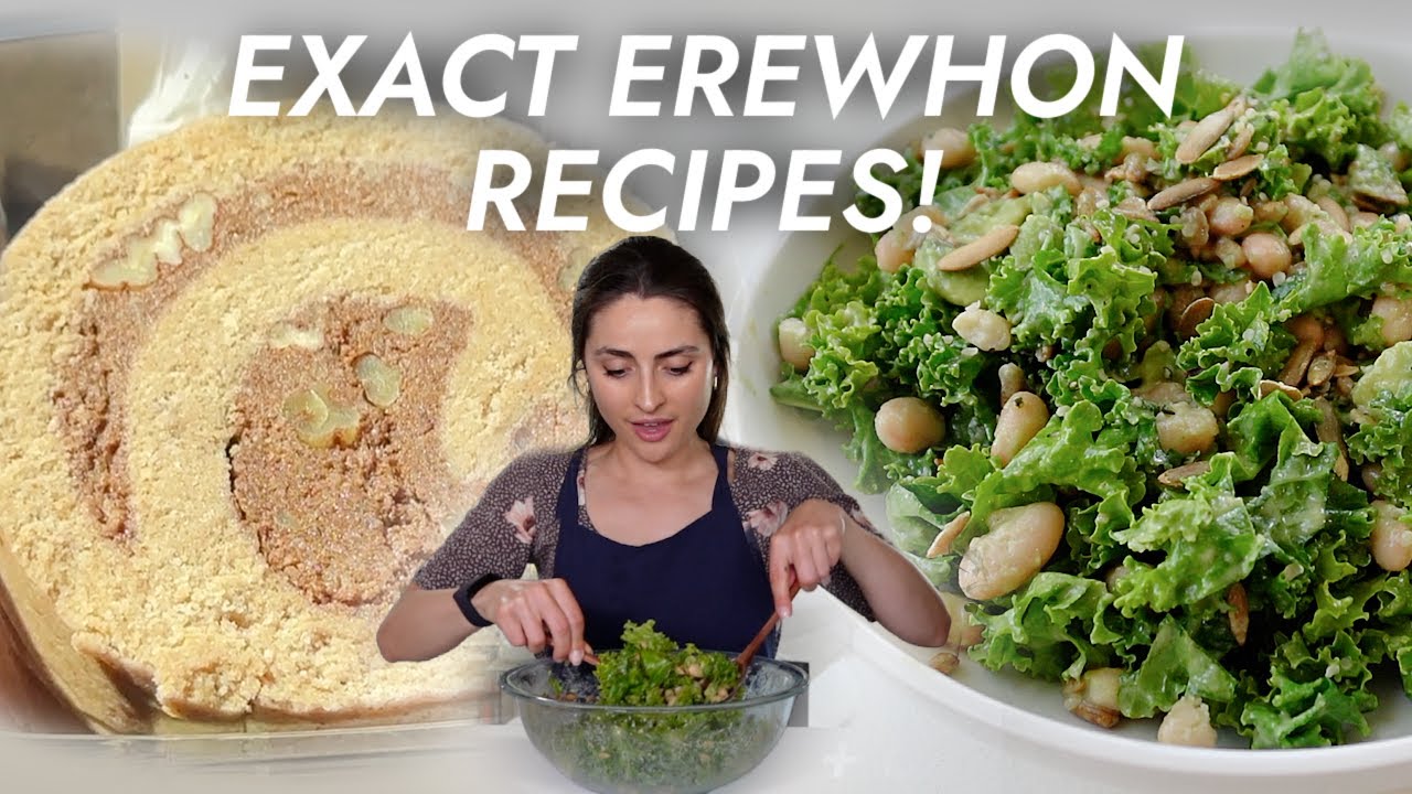 Making EREWHON RECIPES AT HOME! Kale white bean salad, raw cinnamon roll, giant white bean salad!