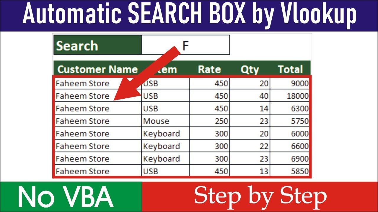 Automatic SEARCH BOX in Excel using Vlookup Formula