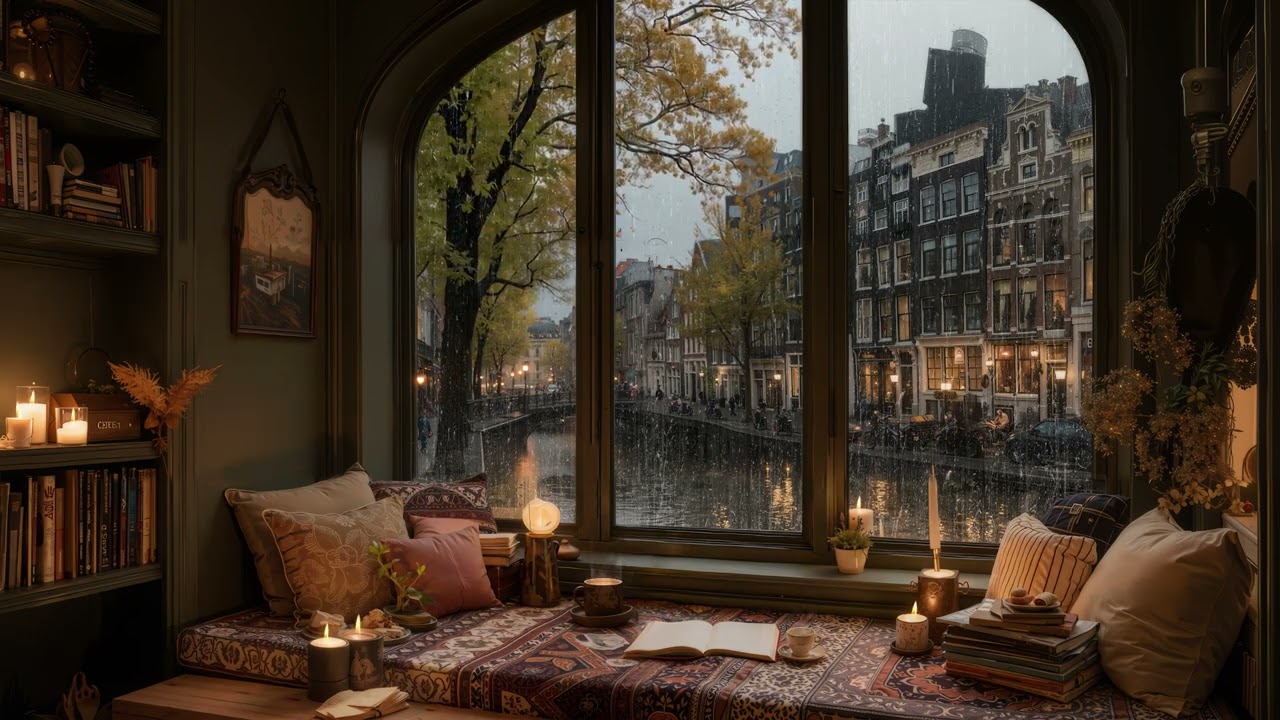 Rainy Evening Jazz by the City Canal | Cozy Jazz Coffee Shop Ambience for Focus & Calm