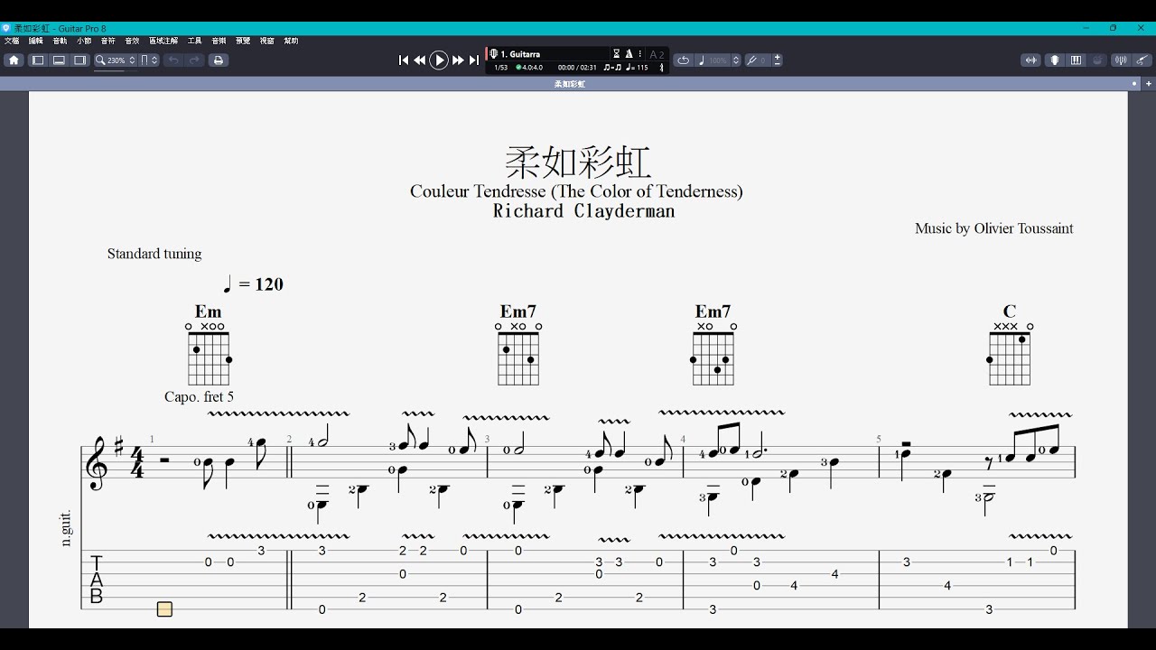 吉他譜 P_柔如彩虹 (Couleur Tendresse (The Color of Tenderness))   Guitar Pro 8
