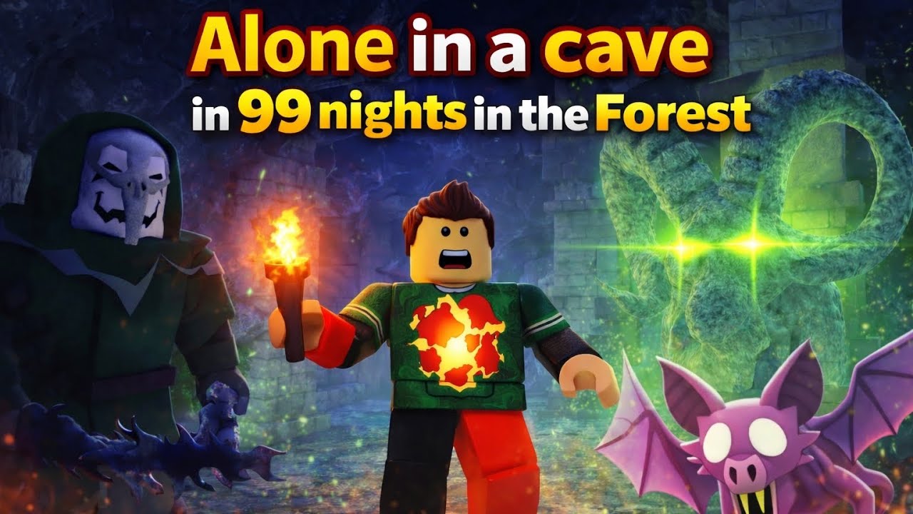 ALONE IN A CAVE IN 99 NIGHTS IN THE FOREST #99nightintheforest #roblox #viral 