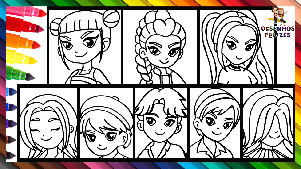 Desenhar e Colorir os Personagens de K Pop Demon Hunters: Huntrix e os Saja Boys 👩‍🎤🎤✨😈👹🗡️🧑‍🎤