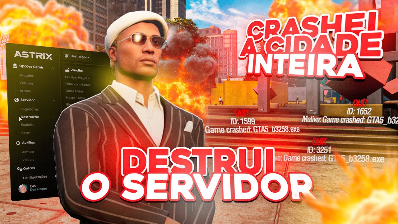 NOVO CRASHER ACABANDO COM AS CIDADES NO GTA RP/FIVEM - ASTRIX MENU