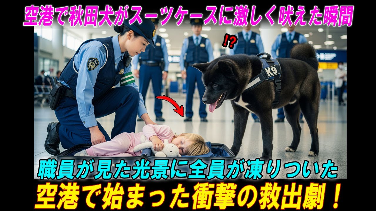 【奇跡の実話】 空港で秋田犬がスーツケースに狂ったように吠える — 職員が中で発見したものに、誰もが唖然！ #海外の感動話  #秋田犬 #海外の反応  #海外の話