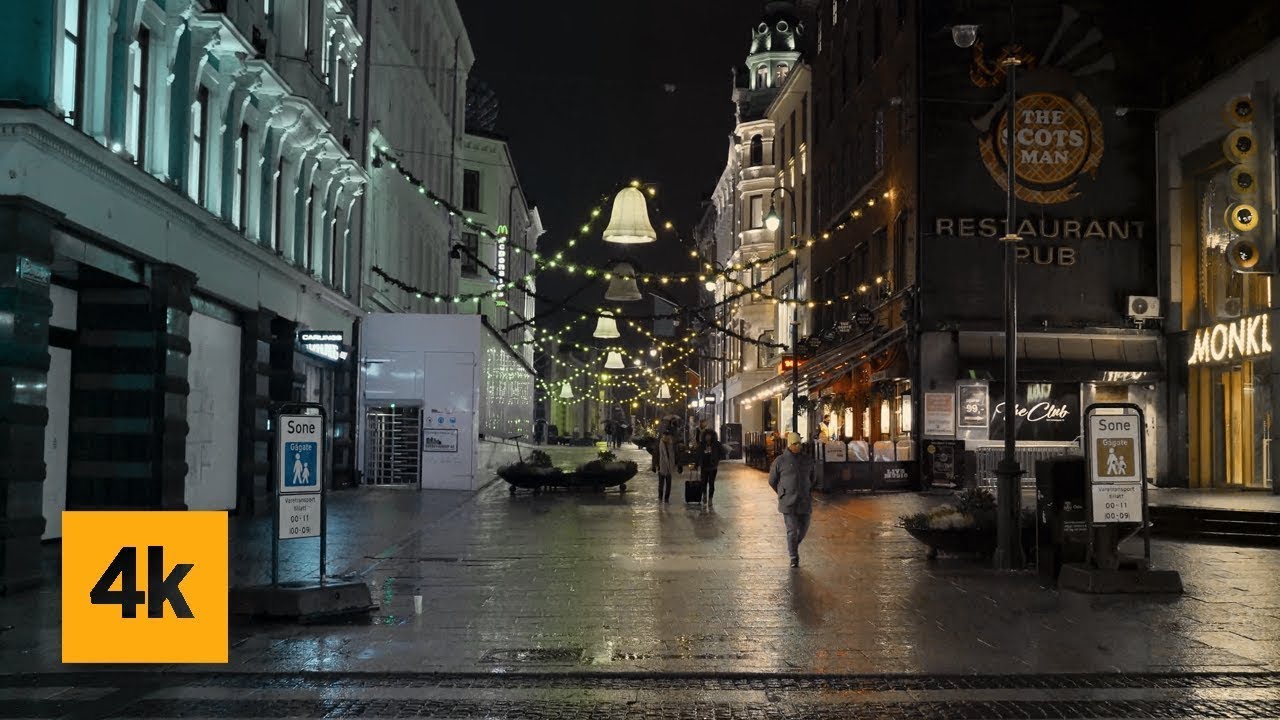 Walking in the Rain Oslo, Norway (Relaxing Binaural Rain Sounds for Sleep) 4k ASMR