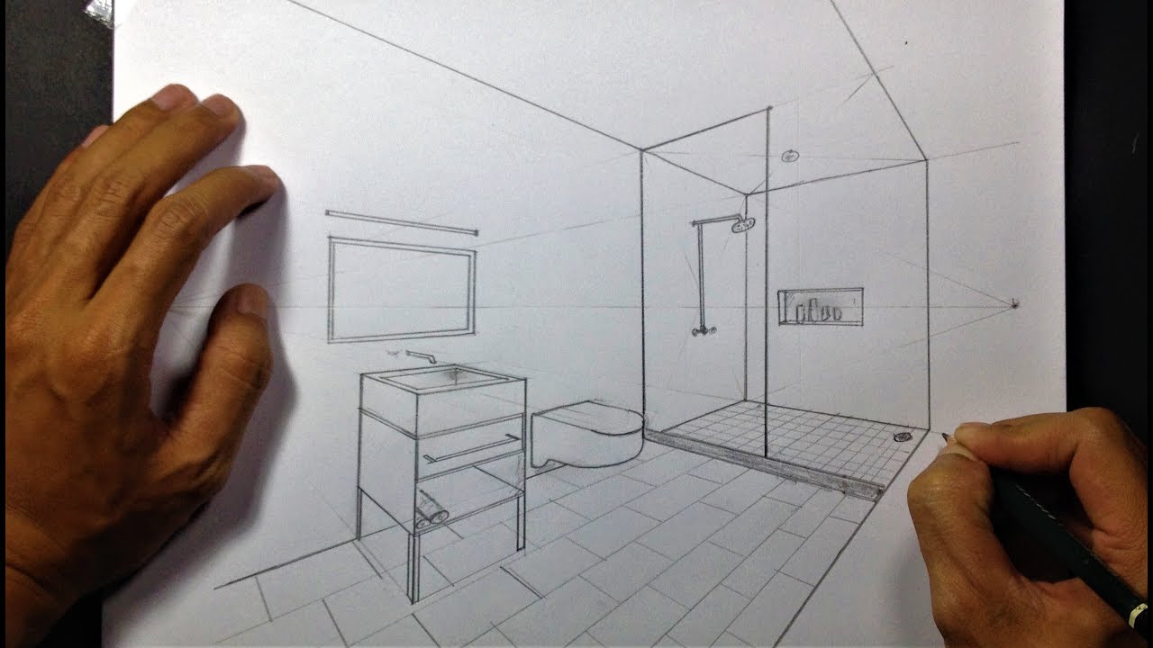 How to Draw a Simple Bathroom in Two Point Perspective