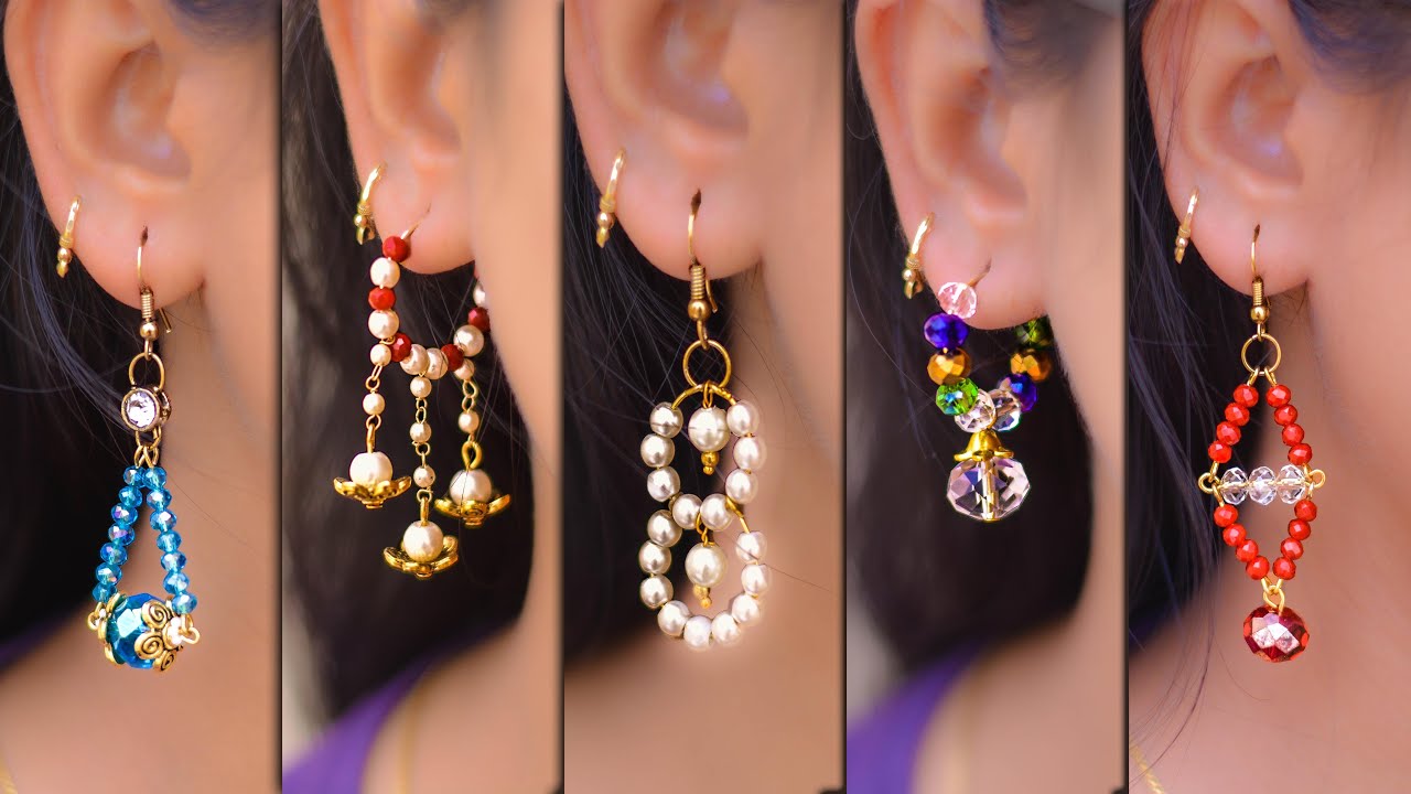 5 easy Pearl & Crystal Earring Design | DIY | 5 min Craft | Hand made jewelry | Art with Creativity