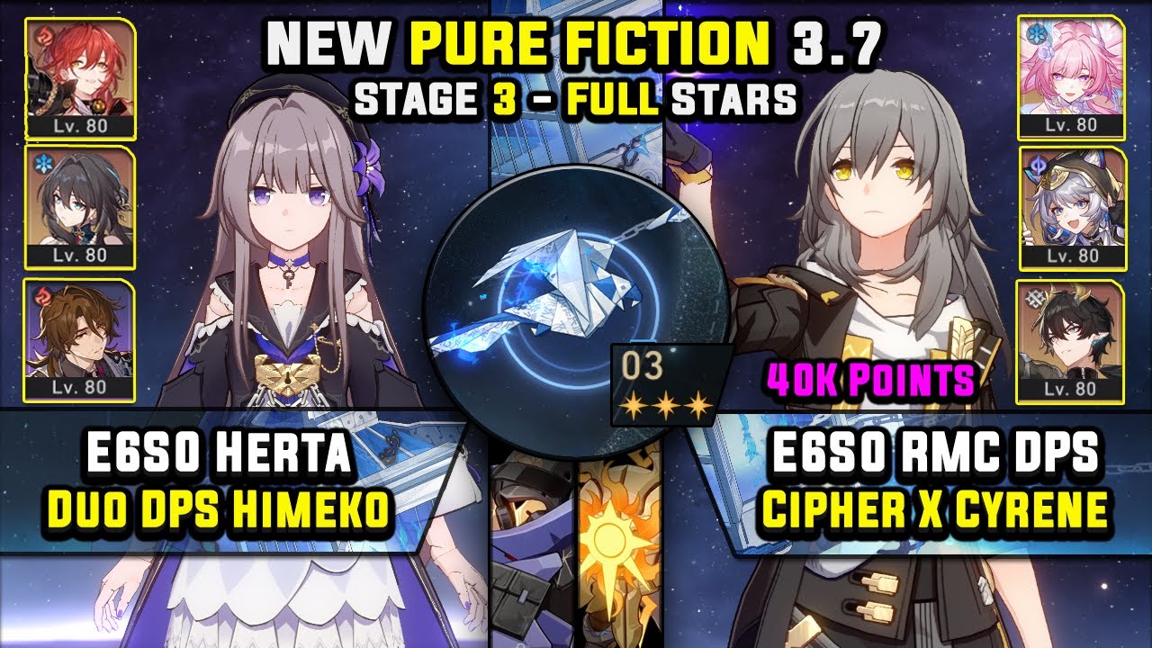 E6 Herta Carry W/ Himeko & E6 RMC DPS Team W/ Cipher (3 Stars) Pure Fiction 3 Honkai Star Rail 3.7