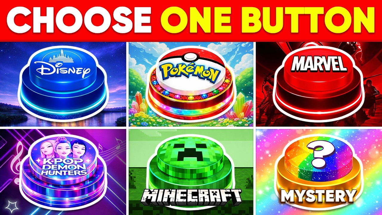 Choose One Button: 🏰 Disney, ⚡ Pok&eacute;mon, 🦸 Marvel, 🎤 KPOP Demon Hunters, ⛏️ Minecraft, or ❓ Mystery
