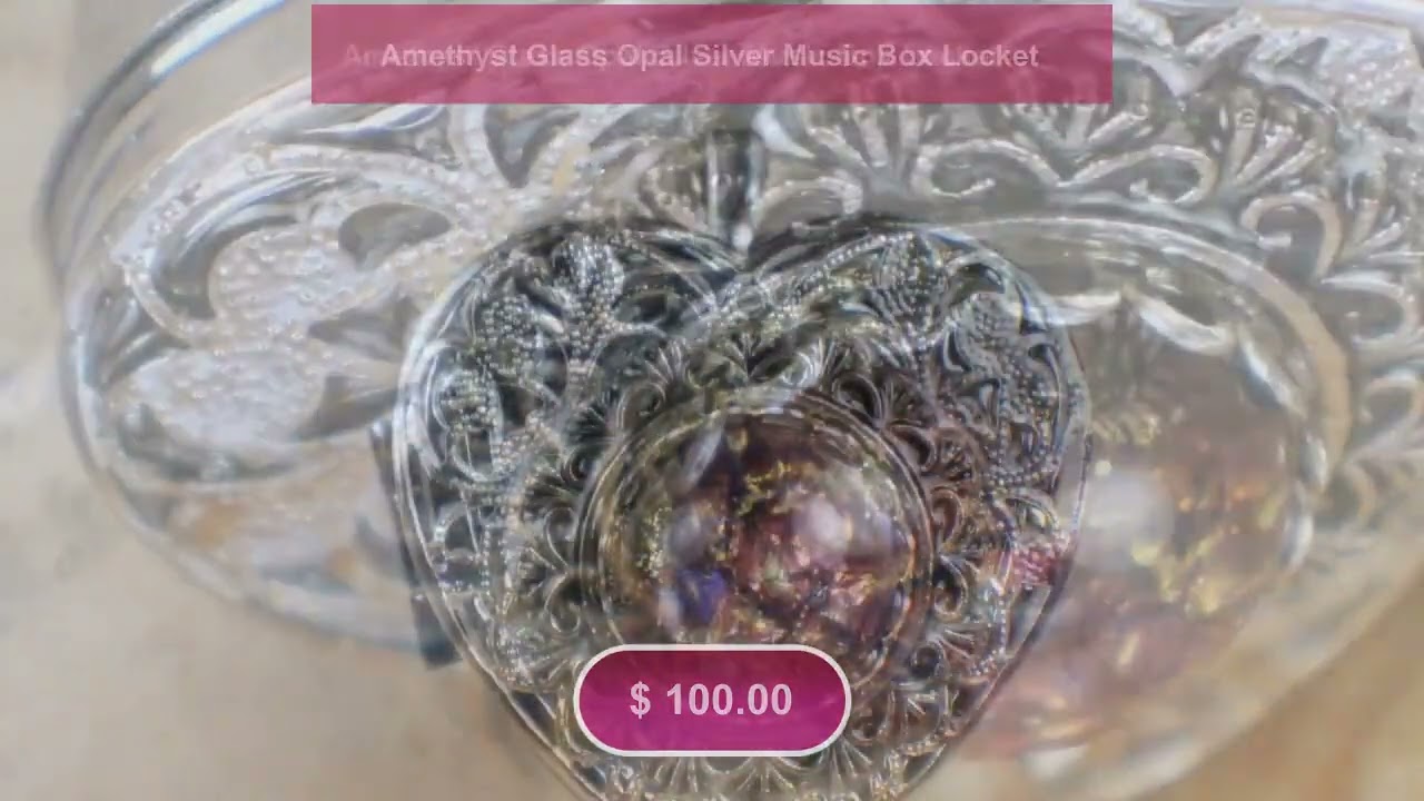 Amethyst Glass Opal Silver Music Box Locket