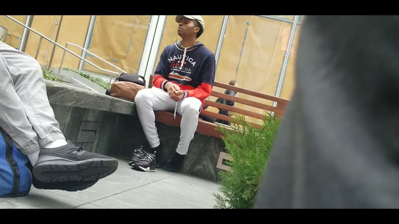 Candid Black Guy Sweaty Dress Socks and Sneakers