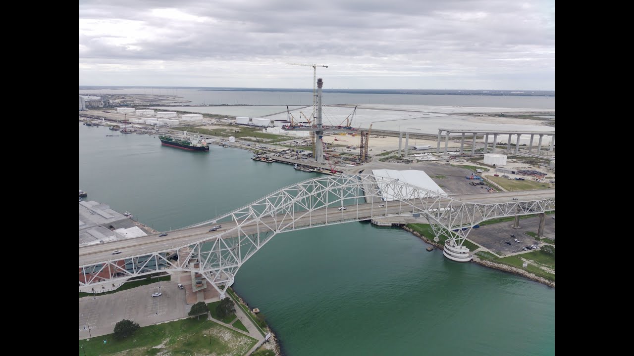 Over The Harbor Bridges, Whataburger Field And Lady Lexington In Corpus Christi Texas (4K Drone)