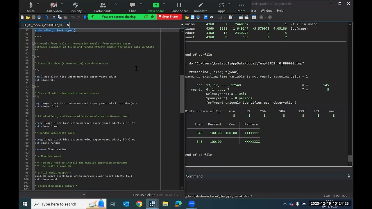Fixed and random effects models - panel data (Stata) - video 3