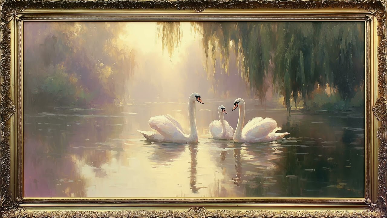 Golden Swan Lake 🦢✨ | 4K Frame TV Art Screensaver (No Music) | 3 Hours