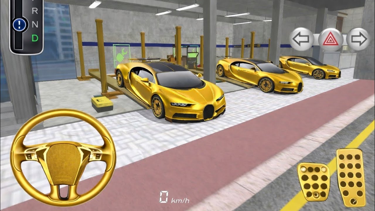 New Golden Bugatti Chiron Racing In Auto Repair Shop - 3D Driving Class 2026 Gameplay