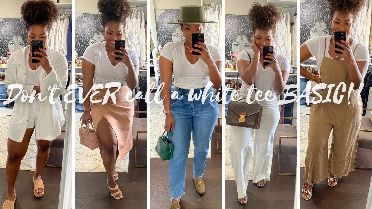 Style Challenge: 1 V-Neck White Tee - 5 CHIC Looks || LivinFearless