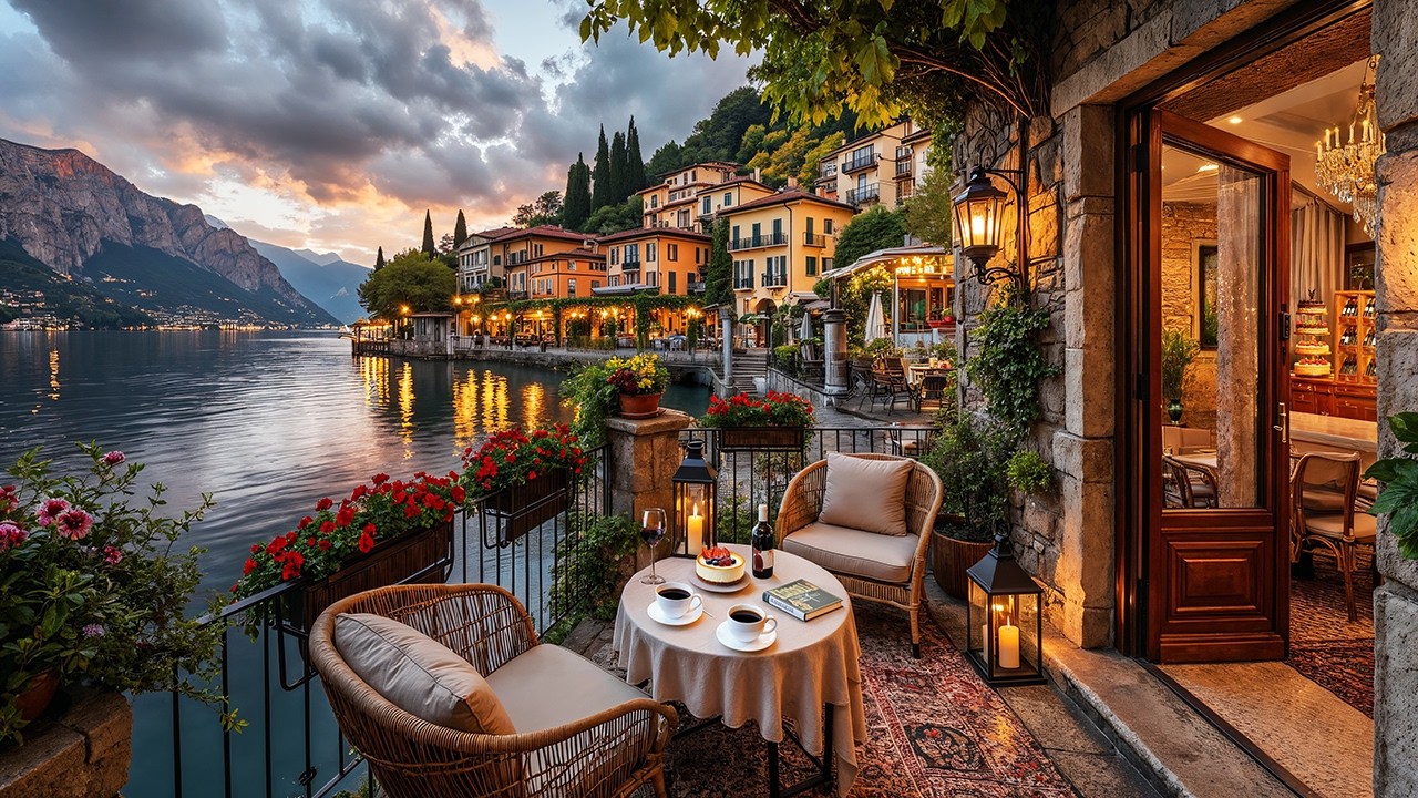 Italy Spring Evening Jazz ☕ Lake Como Caf&eacute; Ambience & Smooth Jazz Instrumental for Focus & Work