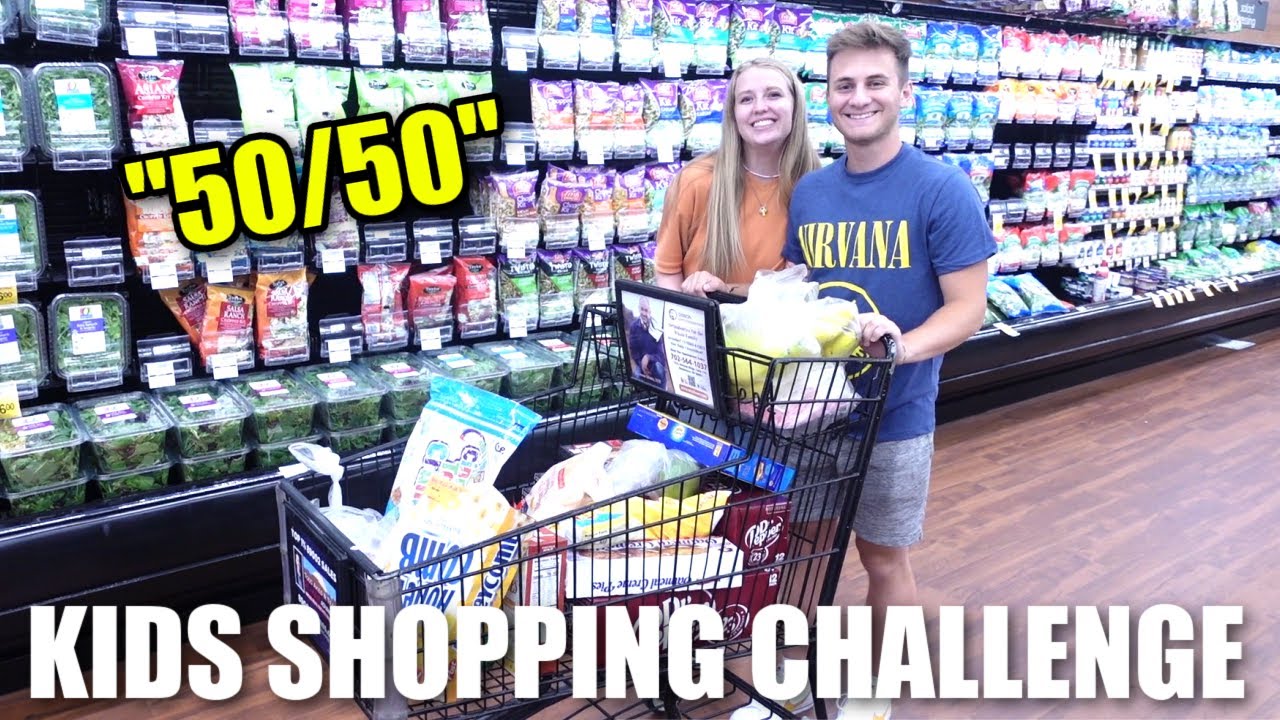 KIDS SHOPPING CHALLENGE | LETTING OUR 21-YEAR-OLD SHOP FOR OUR FAMILY GROCERIES 50/50 Grocery  Haul