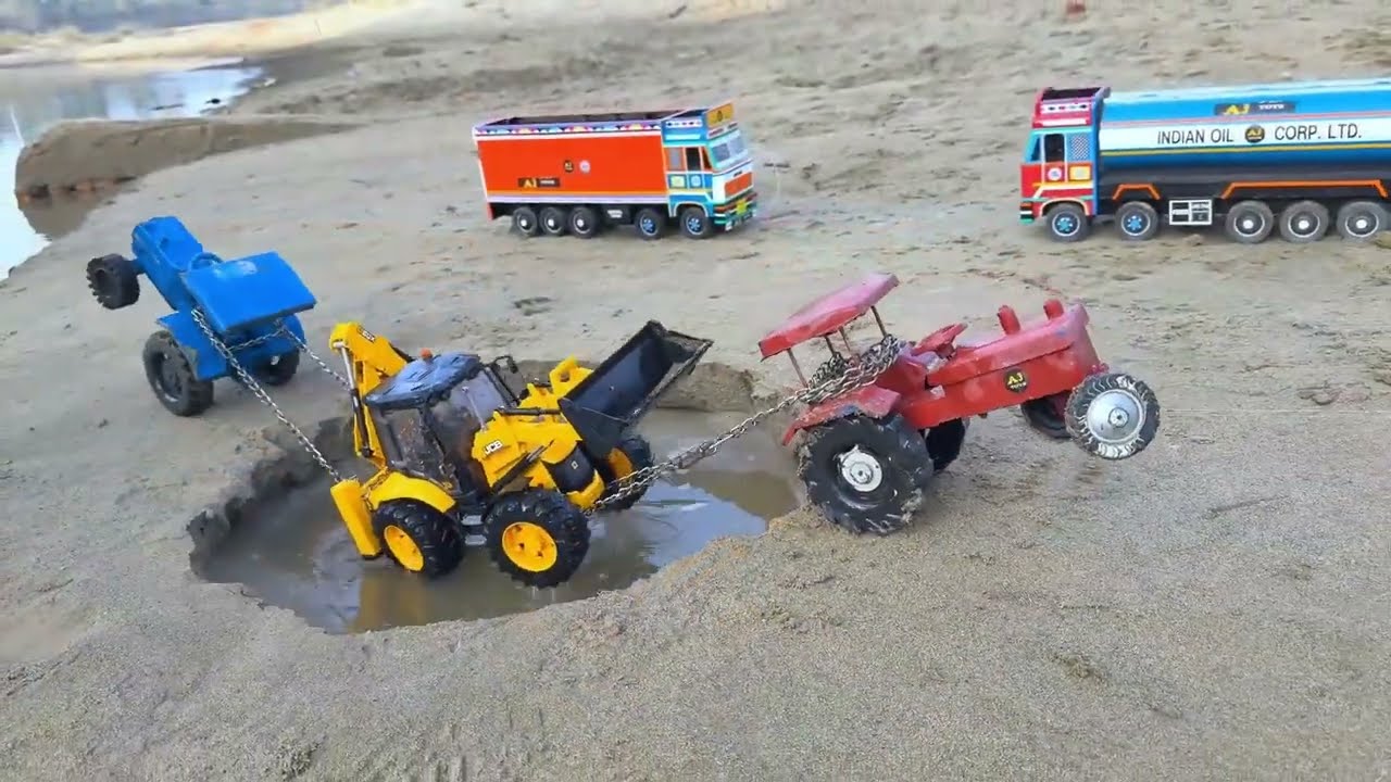 Muddy Accident! Swaraj & Mahindra Tractor फंस गए 😱 Dumper पानी में डूब गया | JCB Rescue Cartoon