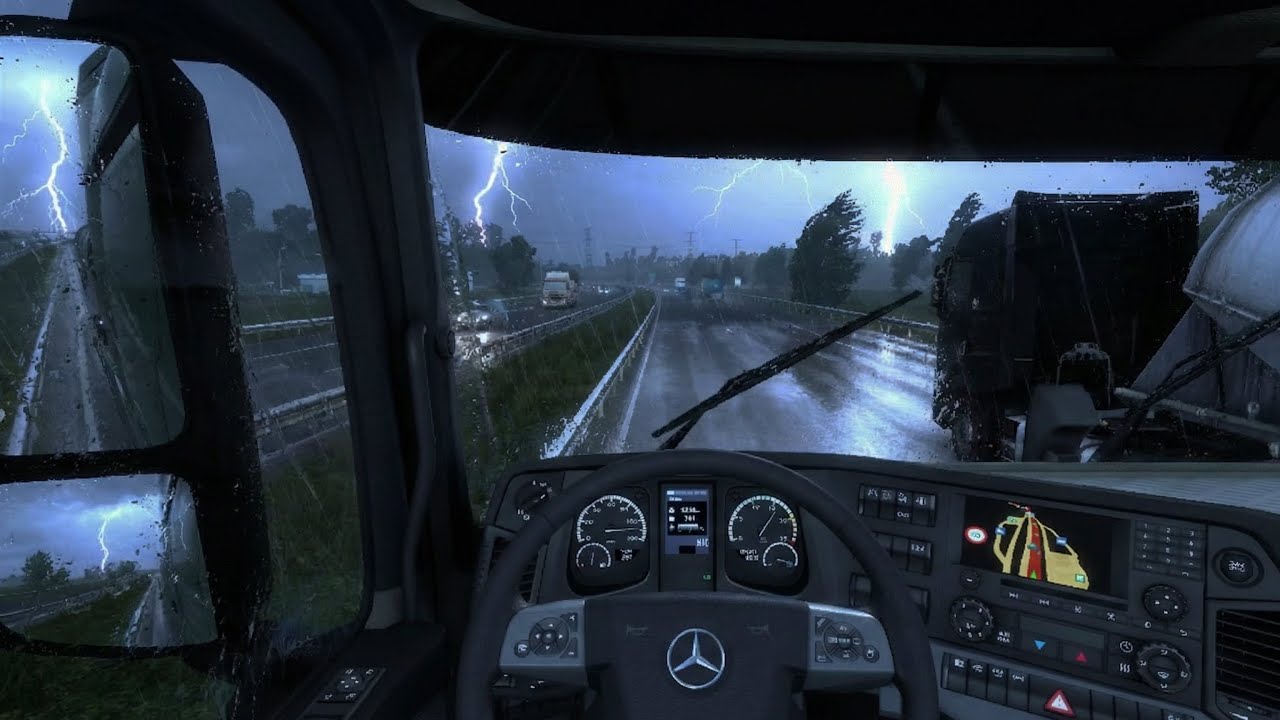 4K Heavy Rain on Highway – Ultra Realistic ETS 2 | Deep Sleep Rain Sounds