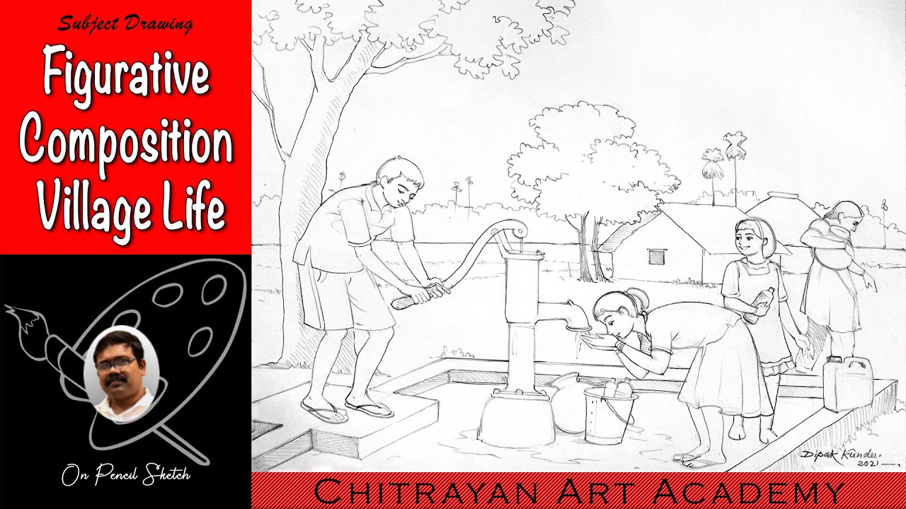 | BFA Figurative Composition Drawing | How To Draw Scenery Of Summer Season | Composition Drawing |