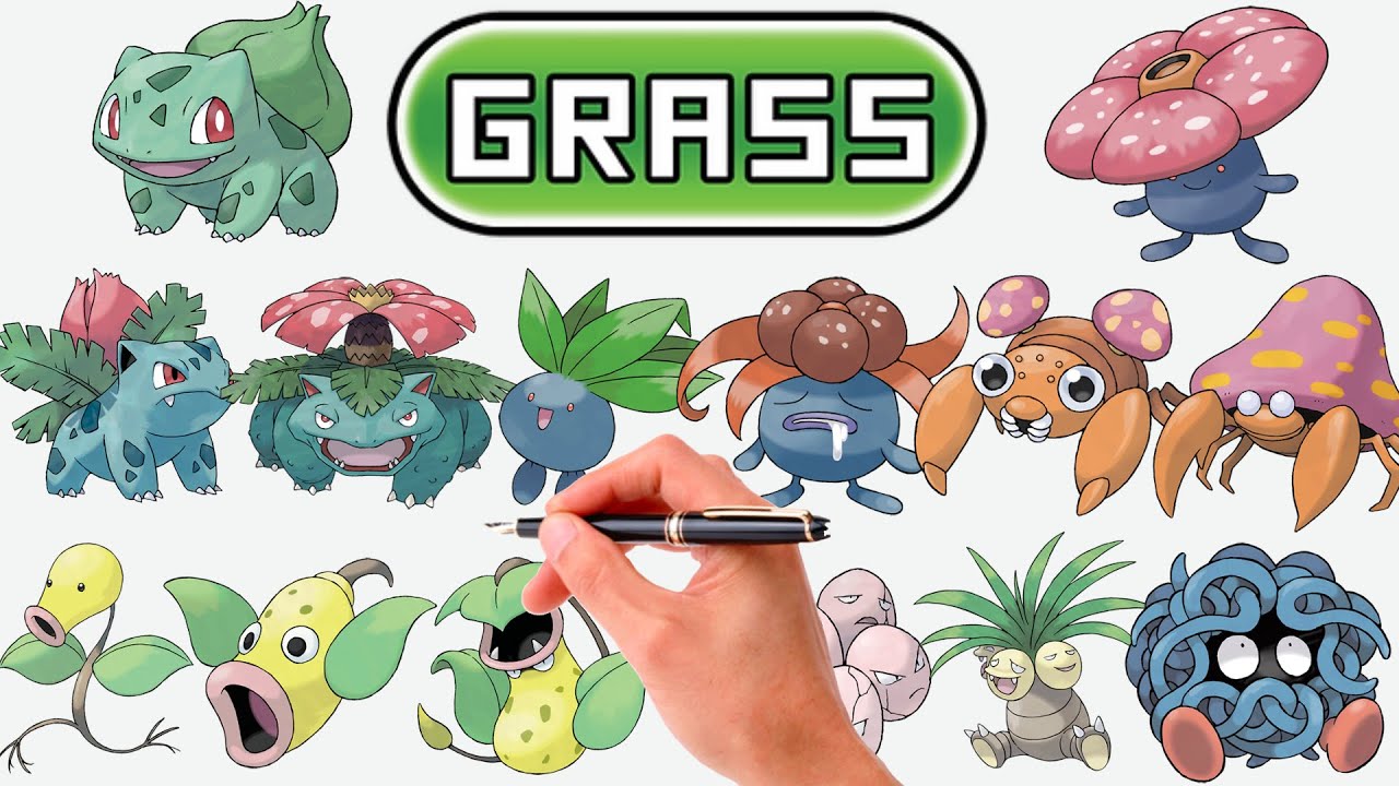 Dibujando Todos los Pokémon de Tipo Planta de la Gen 1 | Pokémon Clasificados por Tipos